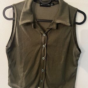 Cropped olive green top with matching bottoms